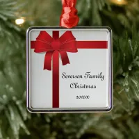 Red Bow Family Christmas Metal Ornament