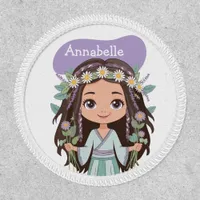 Cute Boho Girl with Daisies in Purple Patch