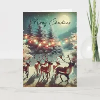 Vintage Reindeers and Christmas Lights   Card