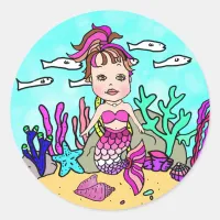 Tropical Under the Sea Magenta Mermaid Classic Round Sticker