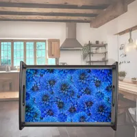 Dahlias in royal blue - floral design, serving tray