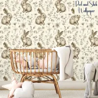 Cute Wildflowers And Bunnies Bunny Neutral  Wallpaper