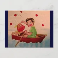 Boy Holding Heart in Boat Postcard