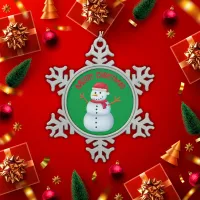 Merry Christmas with a Snowman |  Snowflake Pewter Christmas Ornament