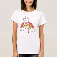 Adorable Unicorn Cat and Rainbow T-Shirt