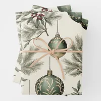 Sage Green and Gold Christmas Ornaments  Wrapping Paper Sheets