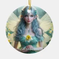 Beautiful March Fairy in Daffodils Ceramic Ornament