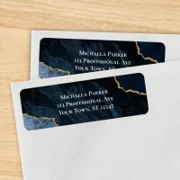 Navy Blue Gold Agate Modern Return Address Label