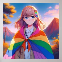 Anime Girl with LGBTQIA+ Cape   Poster