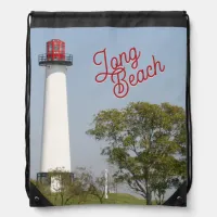 Guiding Lights: Long Beach Lighthouse Serenity Drawstring Bag