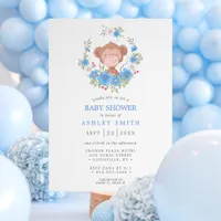 Monkey Blue Floral Boy Baby Shower Invitation