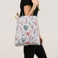 Teal, Red, Pink Hearts and Flowers Valentine's Day Tote Bag