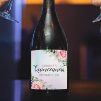 Romantic Elegant Floral Quincea&#241;era Sparkling Wine Label