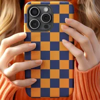 Navy And Orange Checkerboard Checker Pattern iPhone 11 Case