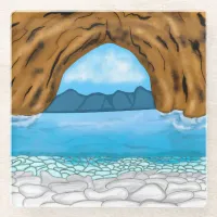 Ocean, Canyon and Mountains Digital Art   Glass Coaster