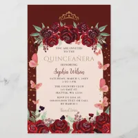 Budget Elegant Burgundy Gold Floral Quincea&#241;era