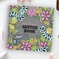 Colorful Whimsical Flowers and Leaves Botanical Notebook