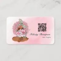 Chic Pink Hair Stylist QR Code Business Card