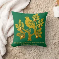 Partridge In A Pear Tree Emerald Green Christmas Throw Pillow