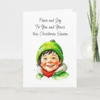 Cute Elfish Boy Peaceful Christmas Card
