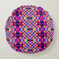 Modern Colorful Op Art Mosaic Geometric Pattern Round Pillow