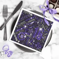 Sweet Sixteen Sparkle Word Cloud Purple Blk ID265 Paper Napkins