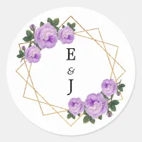 Elegant Gold Glitter Geometric Purple Floral Wed Classic Round Sticker