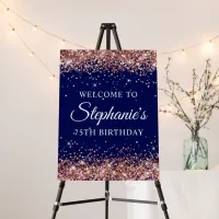 Rose Gold Glitter Navy 75th Birthday Welcome Foam Board