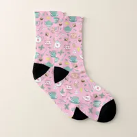 Vintage Pastel Pink Tea Cups Teapots Tea Party Socks