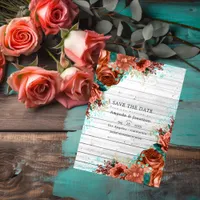 Rustic Country Barn Coral and Teal Floral Wedding  Save The Date