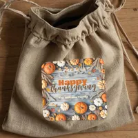 Autumn Pumpkins and Leaves on Wood Thanksgiving Square Sticker