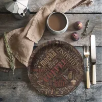 Coffee on Burlap Word Cloud Brown ID283 Paper Plates