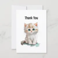 Cute Watercolor Kitten with Blue Eyes Blank Thank You Card