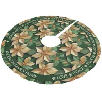 Poinsettia Green & Gold Festive Words Christmas Brushed Polyester Tree Skirt