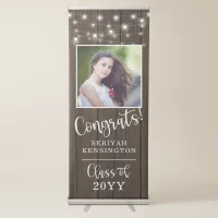 Rustic String Lights Wood Graduation Photo Retractable Banner