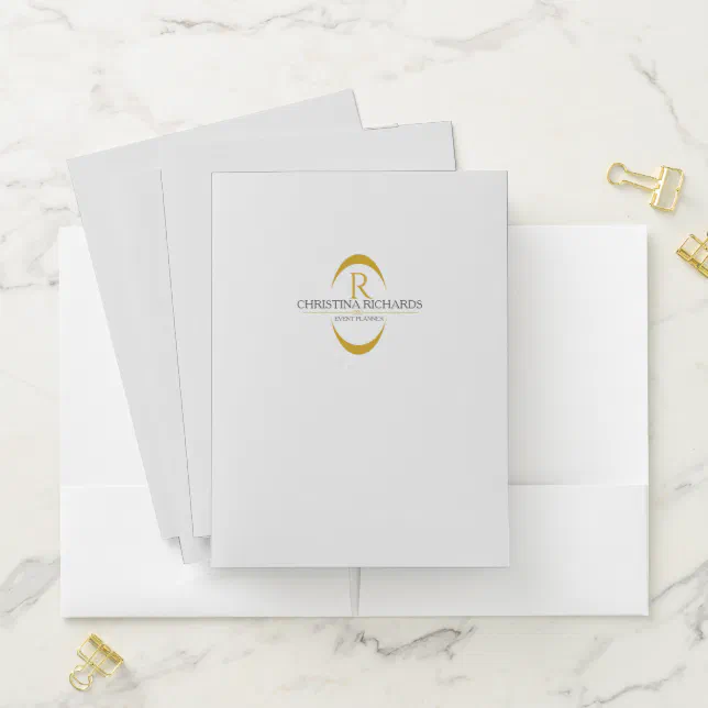 Gold Monogram Grey Modern Elegant Business Pocket Folder
