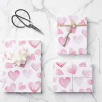 Watercolor Pink Hearts Valentine's Day  Wrapping Paper Sheets