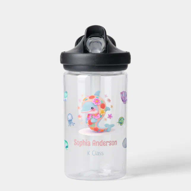 Floral Whale Sea Theme Back To School Name Water Bottle