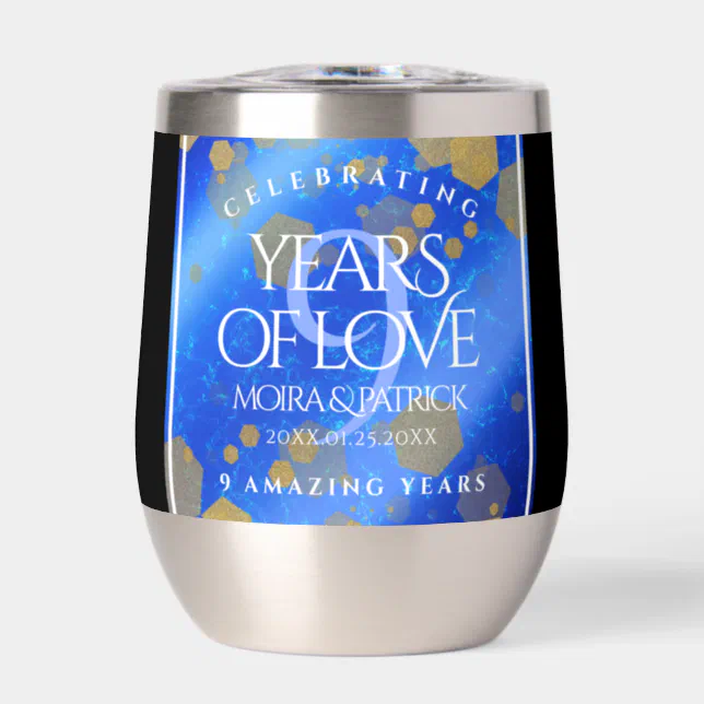 Elegant 9th Lapis Lazuli Wedding Anniversary Thermal Wine Tumbler