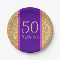 Purple & Glittery 50 & Fabulous 50th Birthday Paper Plates