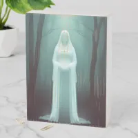 Ethereal Enigma: Mysterious Ghostcore Spirit Wooden Box Sign