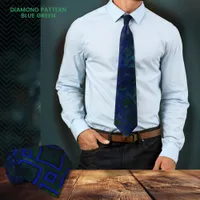 Blue Green Gradient Diamond Pattern Neck Tie