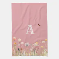 Pretty Colors Watercolor Wildflowers and Monogram Kitchen Towel