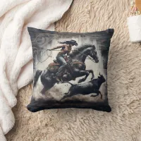 Cowgirl Roping Cattle at an Exciting Rodeo Throw Pillow