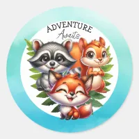 Adventure Awaits | Woodland Creatures Baby Shower Classic Round Sticker