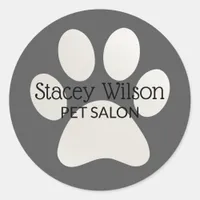 White Paw Print Logo On Gray Product Label