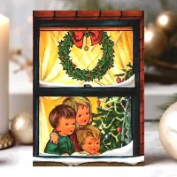 Vintage Christmas Window With Kids Holiday Card