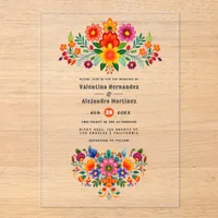 Mexican Folk Art Floral Transparent Wedding Acrylic Invitations