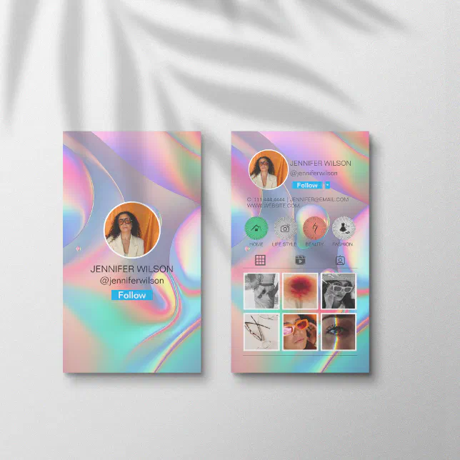 Instagram Follow me Profile Photo Grid Holographic Business Card