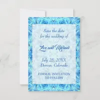 Opulent rose design in turquoise save the date 